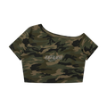 EST MMVII Women's Camo Off-Shoulder Crop T-Shirt