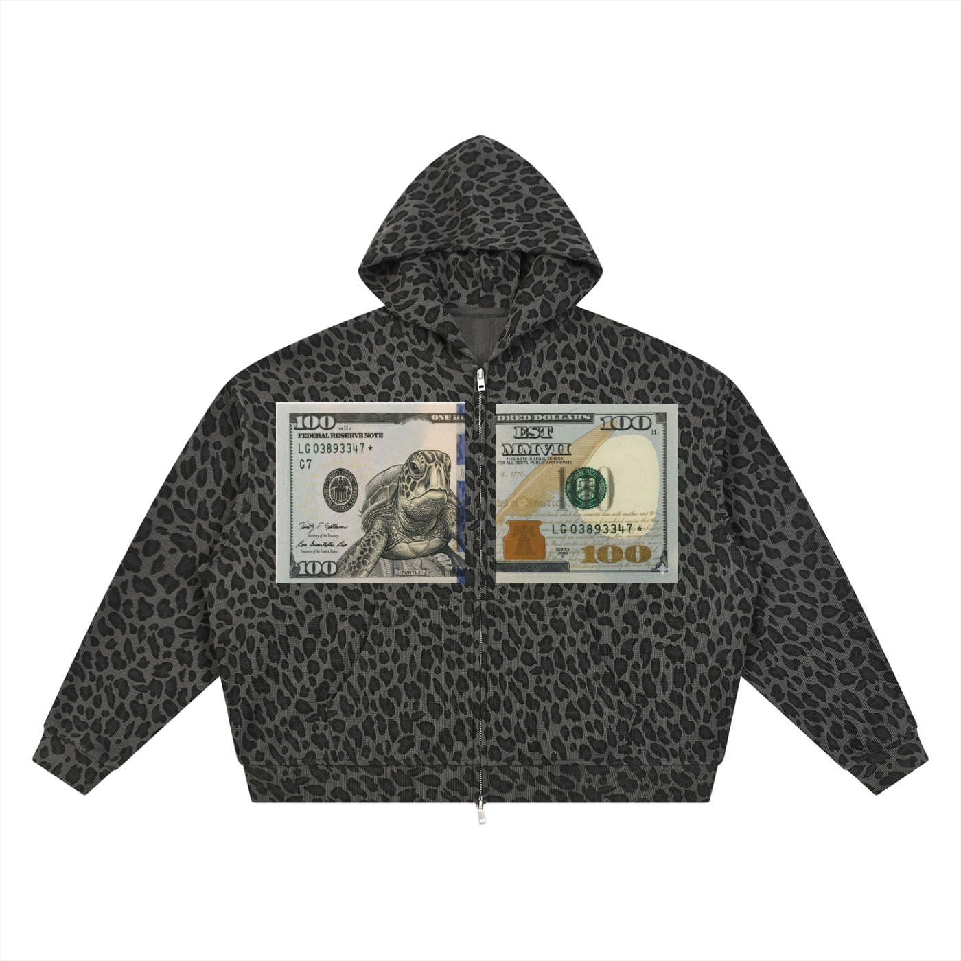 EST MMVII Leopard Print Waffle Full Zip Hoodie