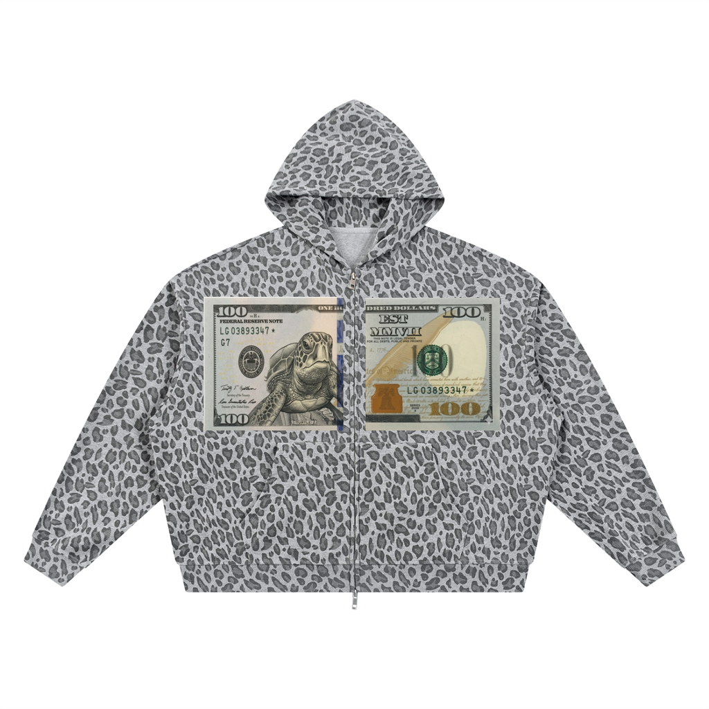 EST MMVII Leopard Print Waffle Full Zip Hoodie