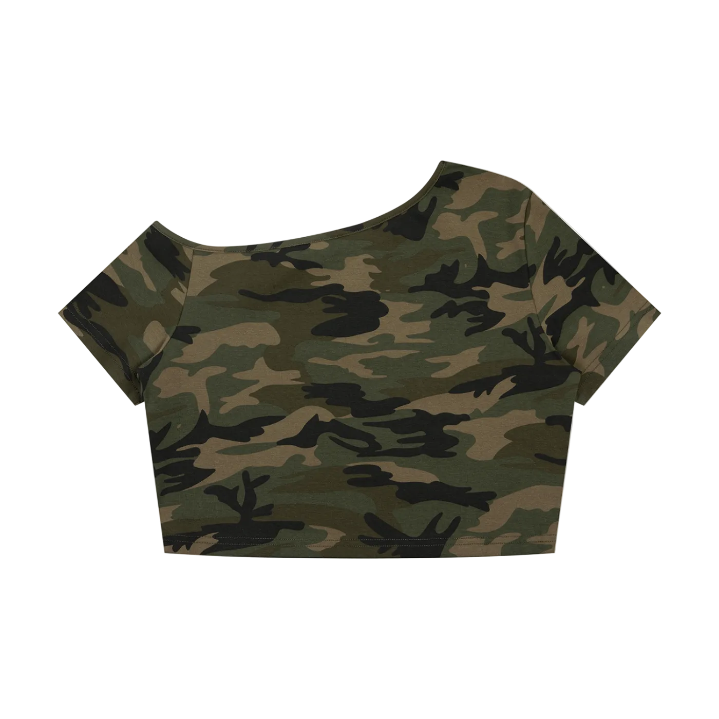 EST MMVII Women's Camo Off-Shoulder Crop T-Shirt
