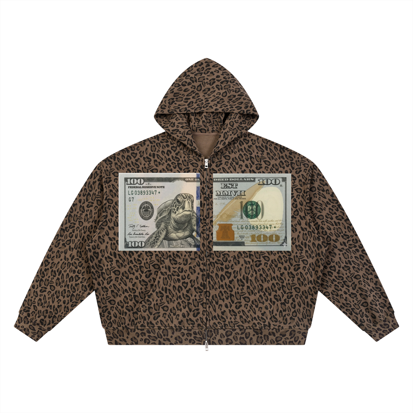 EST MMVII Leopard Print Waffle Full Zip Hoodie